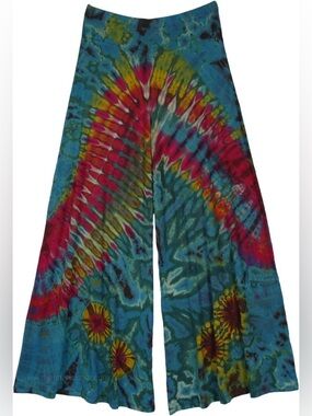 The Little Bazaar Palazzo Pants High Waisted Deep Ocean Blue Tie Dye Boho S/M